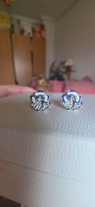 Pendientes Flor Azul herbario pensamiento