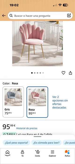 Silla tocador terciopelo rosa y dorado