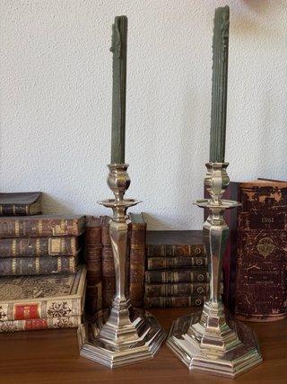 Pareja Candelabros Meneses  Alpaca plateada