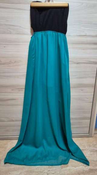 Vestido largo juvenil negro y verde