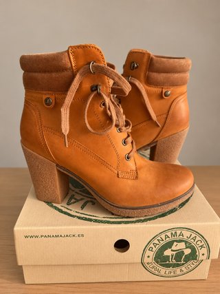 Botines Panama Jack piel tacón marrón/naranja