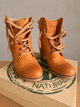 Botines Panama Jack piel tacón marrón/naranja