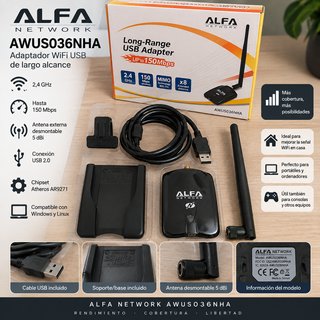 ALFA AWUS036NHA Adaptador WiFi USB 150 Mbps
