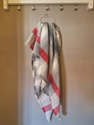Bufanda Pashmina Cuadros Rojo Blanco