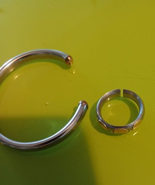 Pulsera y Anillo Acero con Detalles Oro