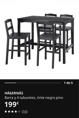 Mesa alta y 4 taburetes IKEA Haguernas