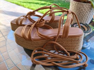 Sandalias esparto cuña beige/amarillas