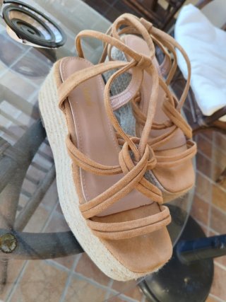 Sandalias esparto cuña beige/amarillas