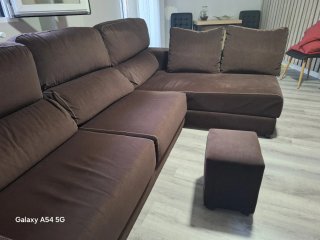 Sofá 2 plazas + chaiselongue marrón