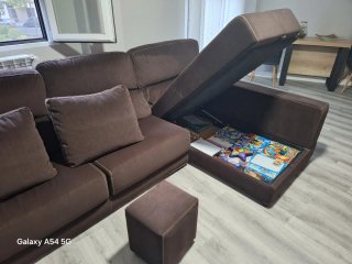 Sofá 2 plazas + chaiselongue marrón
