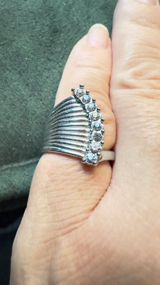 Anillo vintage abanico cristales plata