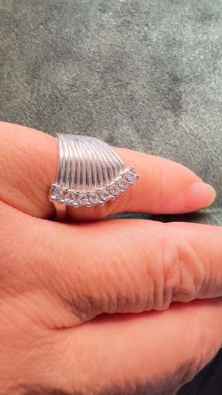 Anillo vintage abanico cristales plata