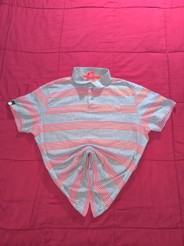 Polo Puma Rayas Gris Naranja Size L Y2K