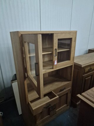 Alacena Roble Macizo con Puertas de Cristal