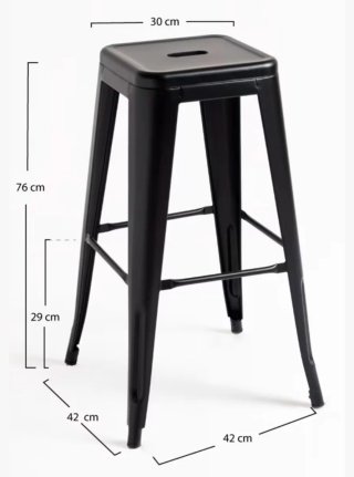 Taburetes metálicos negros, estilo industrial.