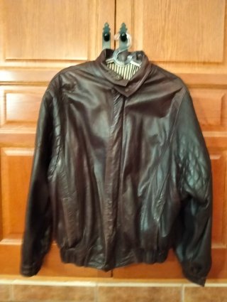 Cazadora de cuero marrón hombre