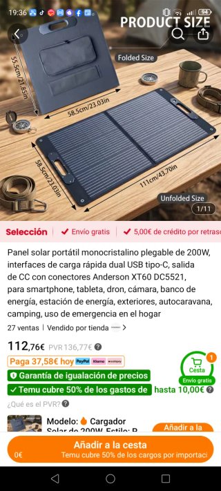 Panel Solar Portátil Plegable 200W