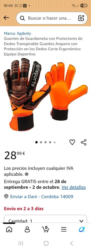 Guantes portero fútbol talla 5