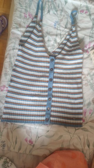 Camiseta tirantes rallas azul y marrón