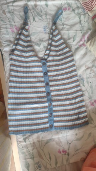 Camiseta tirantes rallas azul y marrón