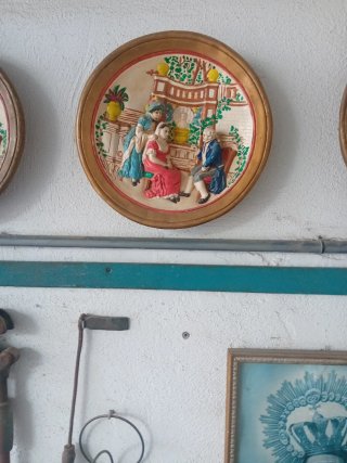 4 Cuadros Cerámica Antigüedades Relieve