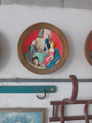4 Cuadros Cerámica Antigüedades Relieve