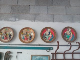 4 Cuadros Cerámica Antigüedades Relieve
