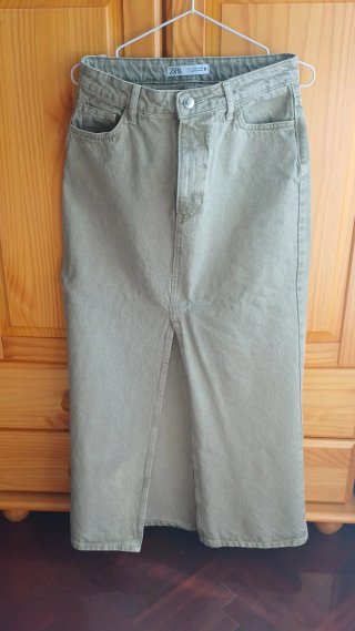 Falda larga denim Zara kaki