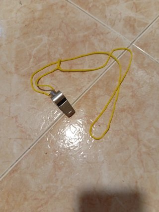 Silbato metálico con cordón amarillo