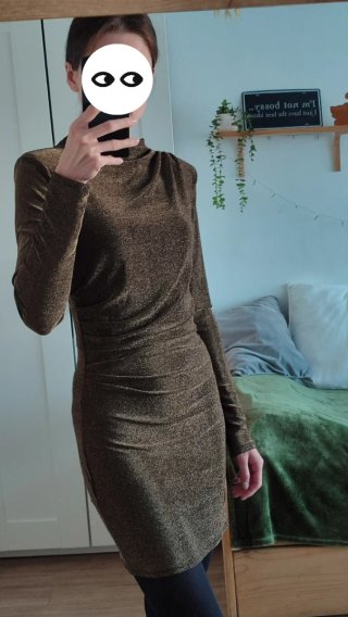 Vestido H&M metálico marrón y dorado