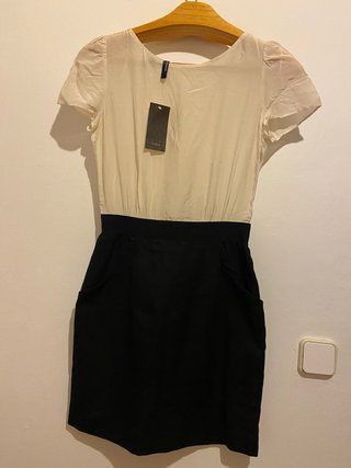Vestido Mango Beige y Negro con Etiquetas
