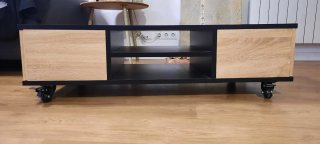 Mesa centro madera y metal con ruedas