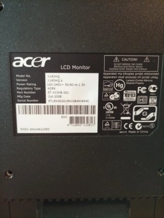 Monitor Acer LCD X193HQ Negro