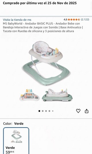 Andador bebé MS BabyWorld BASIC PLUS Verde