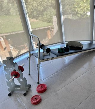 Set Gimnasio Salter: Banco, Mancuerna y Pesas