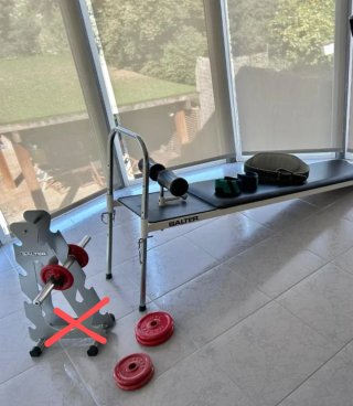 Set Gimnasio Salter: Banco, Mancuerna y Pesas