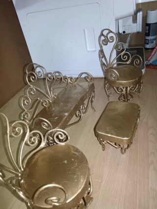 Juego Muebles Miniatura Vintage Dorado