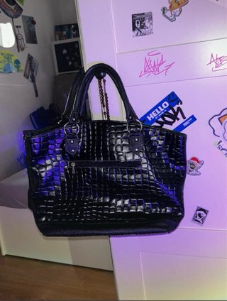 Bolso Negro Piel Serpiente