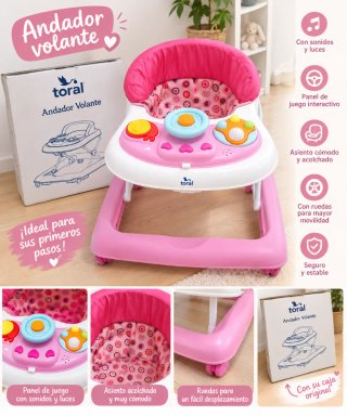 Andador bebé ToraL Volante rosa