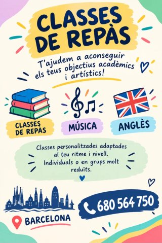 Classes de repàs, d'anglès i de música a Barcelona