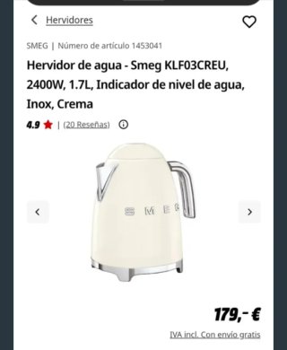 Hervidor Smeg KLF03CREW Crema