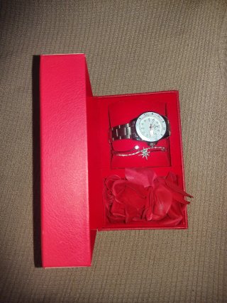 Reloj Skyline para mujer plata y rojo