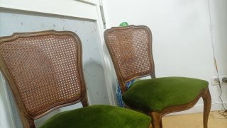 Juego de 2 Sillas Vintage Madera y Rattan