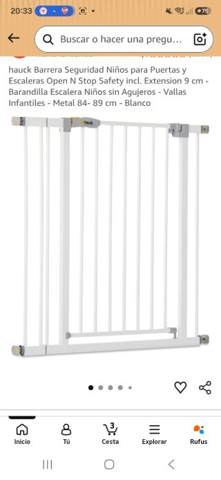 Barrera seguridad Hauck Blanco 72-76 cm