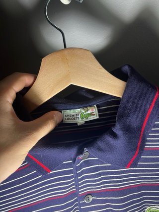 Polo Lacoste a Rayas Azul Marino y Rojo Talla M
