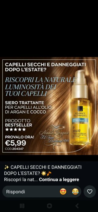 Siero Avon Capelli Secchi Argan e Cocco