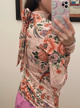Top Zara Estampado Lazo Multiposición T.S/M