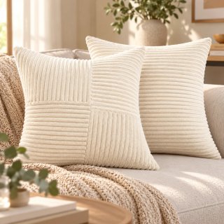 Pack 2 fundas cojín pana 45x45 cm beige