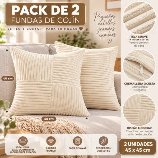 Pack 2 fundas cojín pana 45x45 cm beige