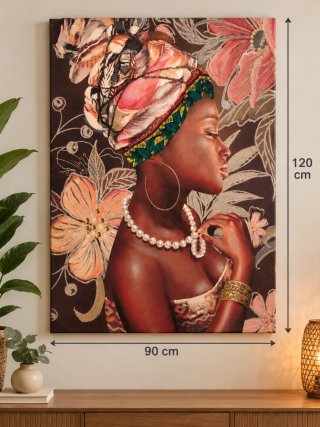 Cuadro Lienzo Mujer Africana Flores 90x120cm